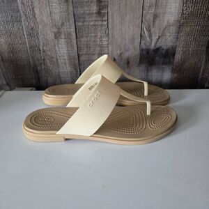Crocs Tulum Creamy Beige Tan Waterproof Strappy Walking Beach Sandal Flip Flops